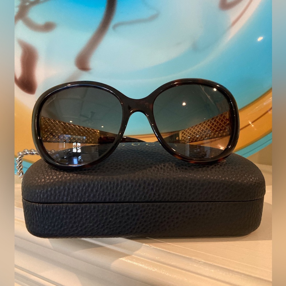 🌸WAS $275: Gucci Havanna Brown Gold Plated Mesh Sunglasses with Case - Picture 4 of 16